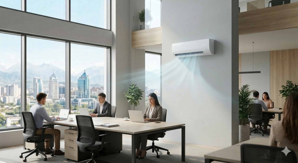 Мощный настенный кондиционер 24 в просторном open-space офисе